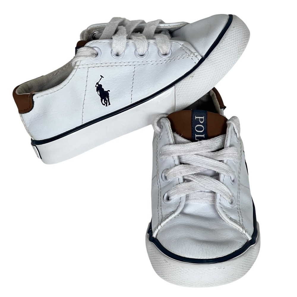 Polo Ralph Lauren White Leather Sneakers Infant Toddler Kids Shoes